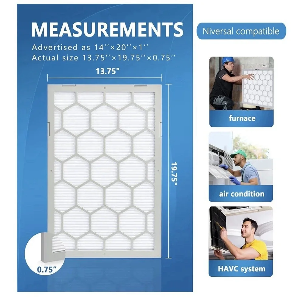 OlitAir 14 x 20 x 1 MERV 8 Air Filter, Reusable ABS Plastic Frame, 4 Filters NEW